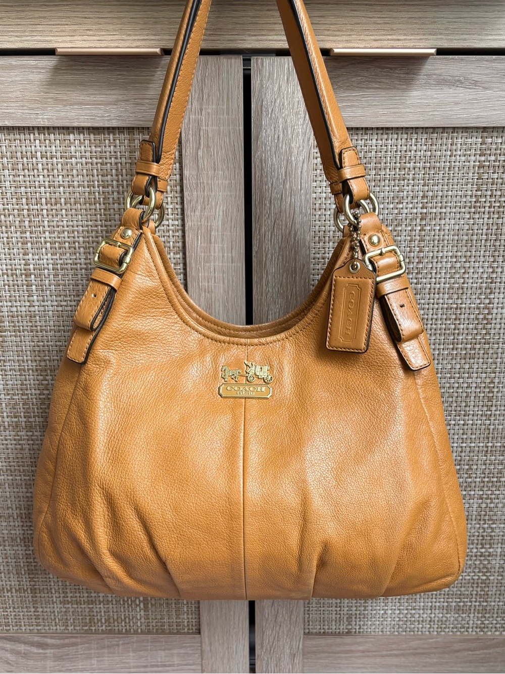 COACH Madison Maggie Mustard Yellow Leather Shoulder Bag Hobo Handbag 16503